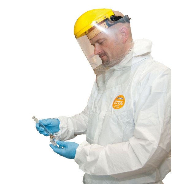 Einweg-Overall Schutzanzug secutex pro 5/6 Kat. III Typ 5-B + 6-B CE 0321 Größe XXL – 25 Stück.