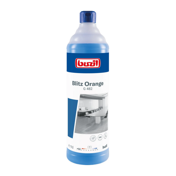 Buzil G482 Blitz Orange – 1 L Flasche – Neutraler Oberflächenreiniger mit Orangenduft