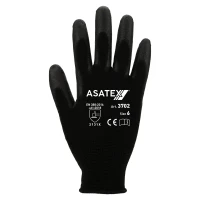 Asatex Arbeitshandschuh 3702 – PU-beschichteter Handschuh, schwarz, EN 388, Kat. II